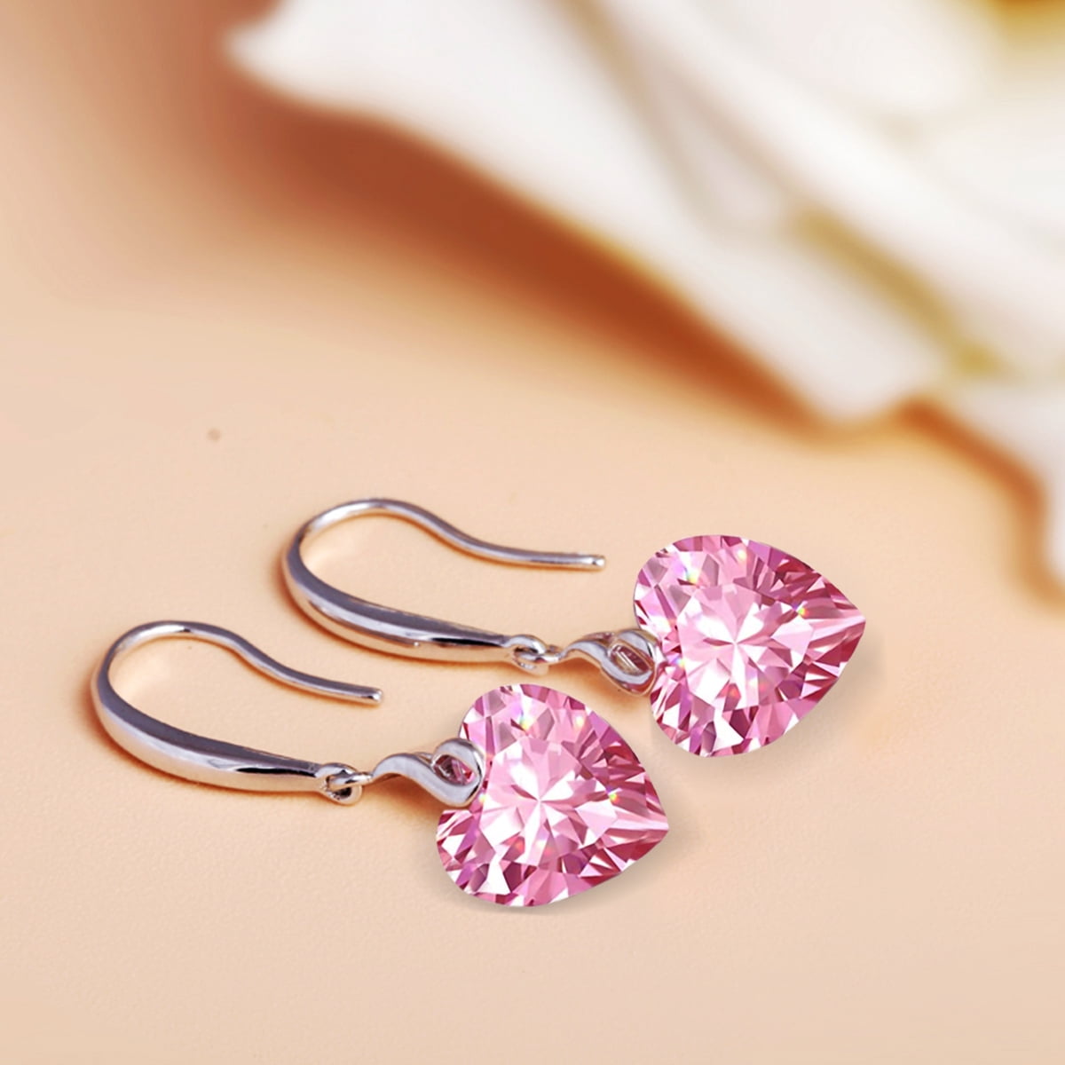 s925 Sterling Silver Love Heart 5A Cubic Zirconia Crystal Women Drop Dangle Earrings