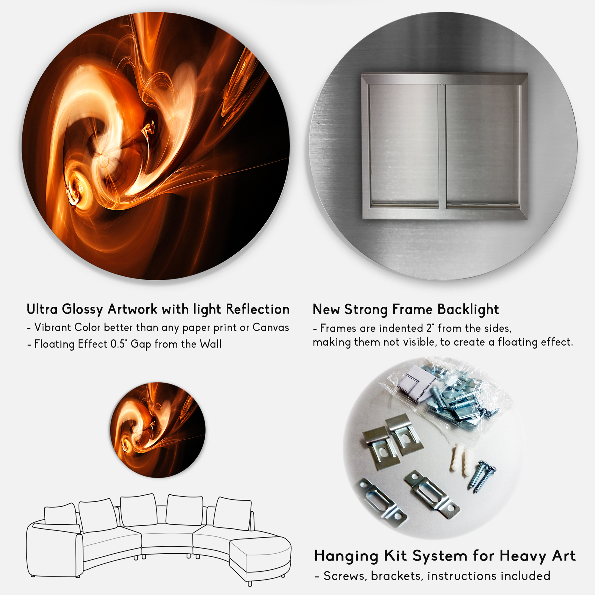 Designart 'Fractal Smoke Texture Brown' Abstract Circle Metal Wall Art