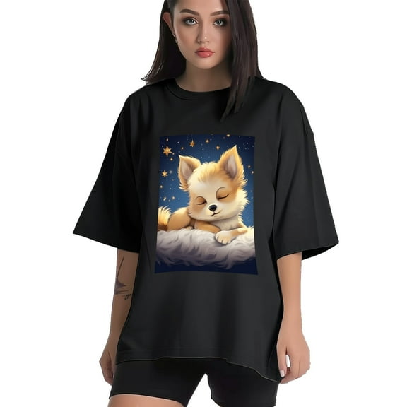 Plus Size Shirt for Women Black Tops for Women Short Sleeves Shirt for Women Cute Puppy T Shirt Crewneck Shirt for Women XS