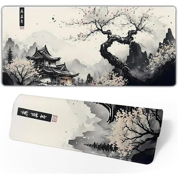 Japanese Mouse Pad, Large Japanese Desk Mat, XL Anime Gaming Keyboard Mat, Non-Slip Rubber Base, Big Extended Desk Protector for Home Office, 31.5”x11.8”