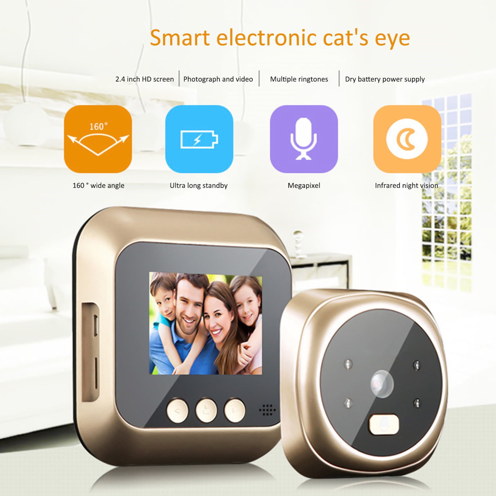 Digital Door Viewer with 2.4in TFT LCD, Intelligent Door Peephole Motion Detection Infrared Night Vision 135掳 Viewing Doorbell Intercom for 30-110mm Door