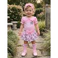thumbnail image 5 of Cenuakty Baby Girls Summer Outfits Flying Sleeve Doll Collar Romper Soccer Print PP Shorts Headband Socks Sets, 5 of 9