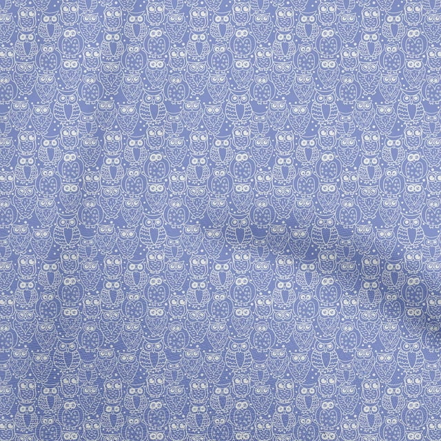 oneOone Velvet Medium Blue Fabric Owl Sewing Material Print Fabric By The Yard 58 Inch Wide