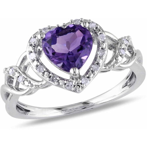 1-1 10 Carat T.G.W. Amethyst and Diamond-Accent Sterling Silver Double Heart Ring by Generic