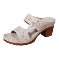 thumbnail image 7 of Womens Heeled Sandals Boho Hollowout Open Toe Slides Slip on Backless Heels Comfy Arch Support Orthopedic Shoes Beige Size 10.5, 7 of 7