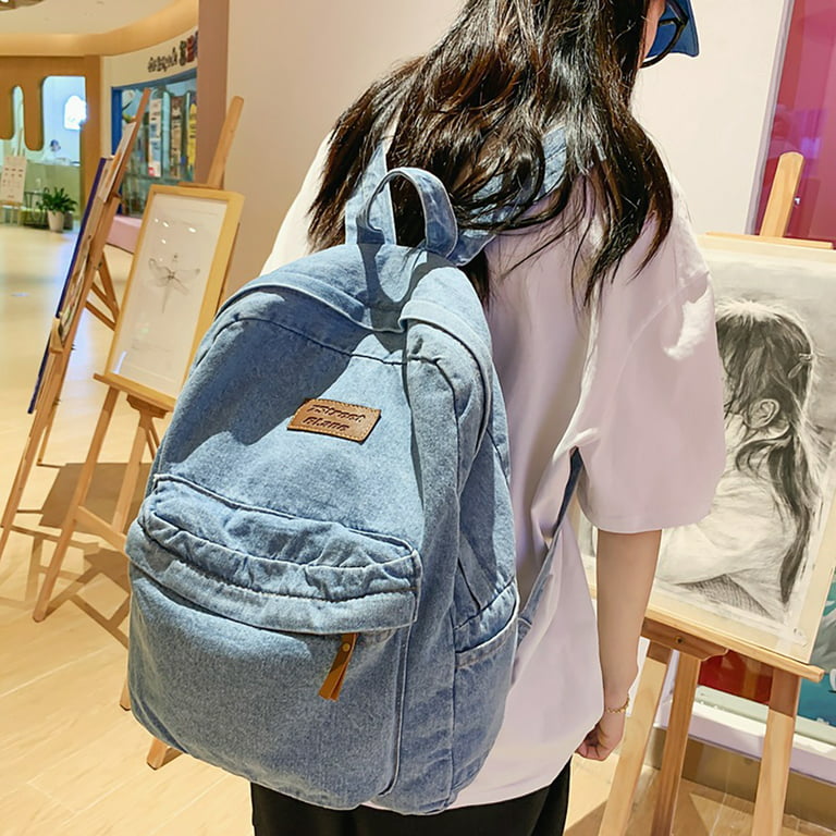 Washed Denim Crossbody Bag, Blue Shoulder Bag, Minimalist School Bag, Work Bag, Tote Bag, Grocery Bag, Streetwear Bag