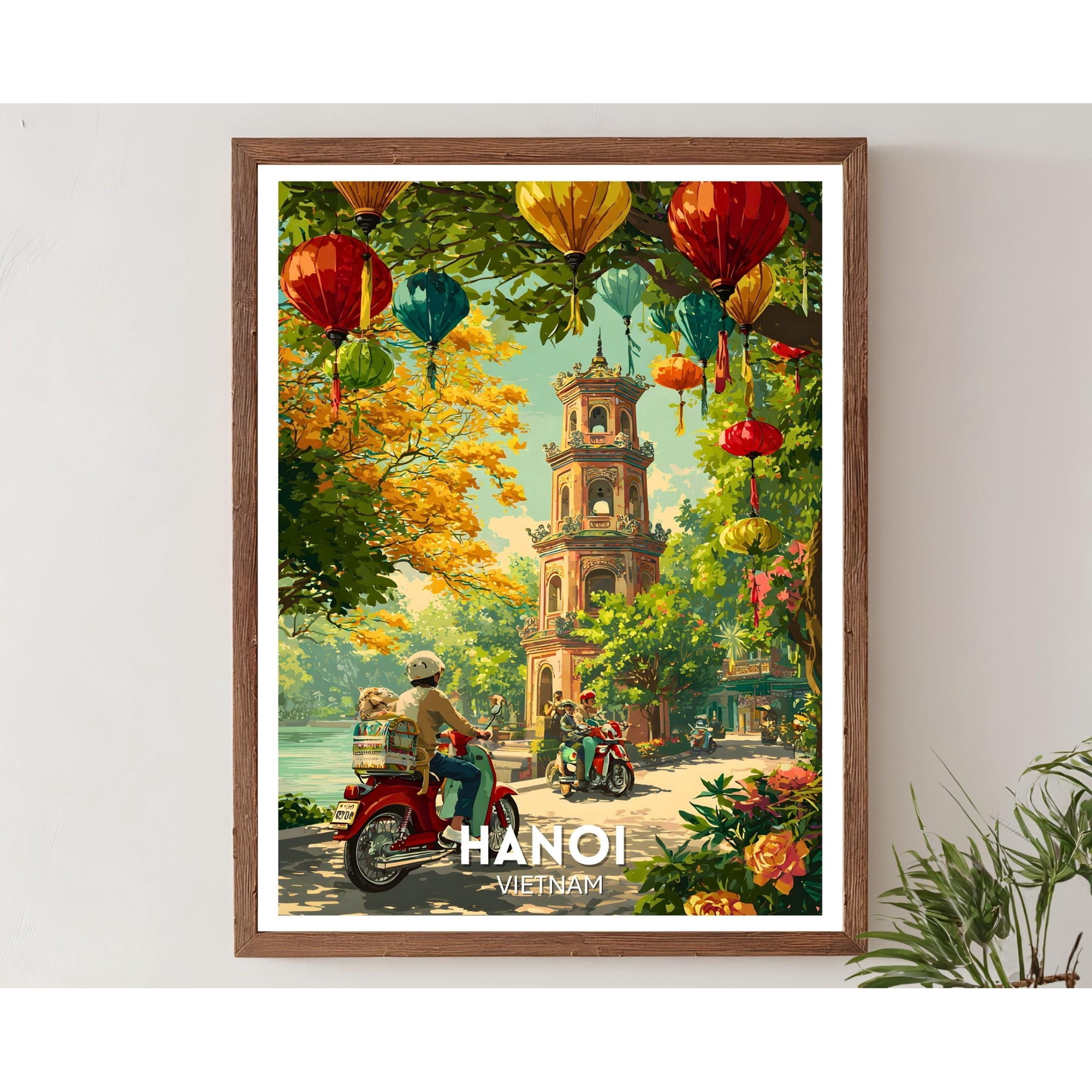 Hanoi Travel Vietnam Asia City Vintage Vietnamese Old Quarter Lanterns Hanoi Travel Wall Art Poster , Poster Print Only