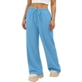 thumbnail image 2 of Costeam Womens Solid Drawstring Elastic High Waist Wide Leg Sweatpants Dual Side Hand Pockets Soft Knit Loose Fit Casual Everyday Athletic Long Trousers, 2 of 8