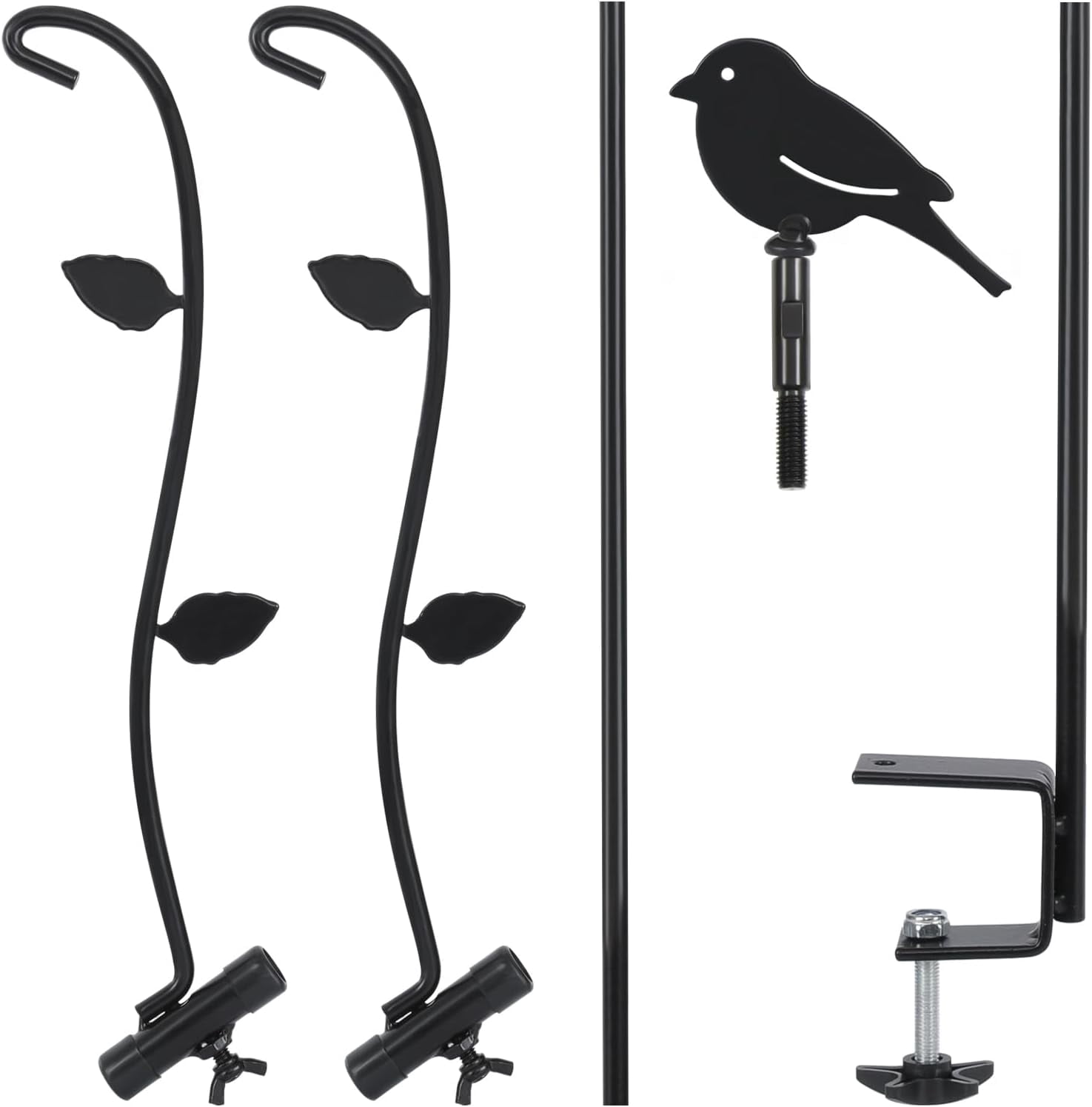 Adjustable 42 Inch Deck Bird Feeder Pole with Multiple Hooks, Heavy Duty Steel, Detachable and Stable Support for Outdoor Bird Feeders and Plant Hangers