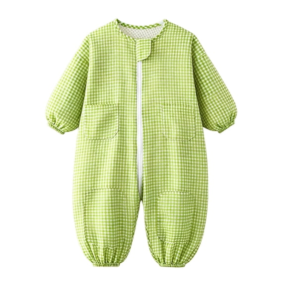 XUNKUSGA Baby Boys Girls Rompers Classic Plaid Mesh Lined Zip Up One Piece Jumpsuit Lightweight Loose Crewneck Long Sleeve Coveralls for Kids,1-2Years