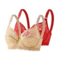 thumbnail image 2 of Riecok Plus Size Everyday Bras Lace Thin Push Up Soft Breathable Everyday Womens Underwire Bras 2PC Red 42, 2 of 4