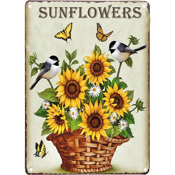Sunflowers Butterfly And Birds Retro Vintage Tin Sign Country Home Wall Decor Signs Gifts Decoration 12 X 18 Wall Decoration Art Bar Home Decor Walmart Com