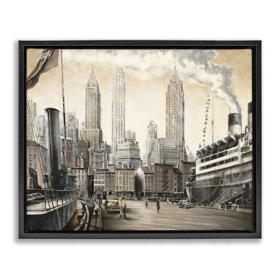 Stupell Industries Traditional Urban Boat Harbour Black Floating Frame Canvas Art, 21 x 17, by Matthew Daniels
