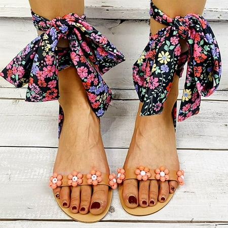 

Summer Shose 2022 Spring And Summer Bohemian Flat Open Toe Flower Straps Breathable Women Sandals J36