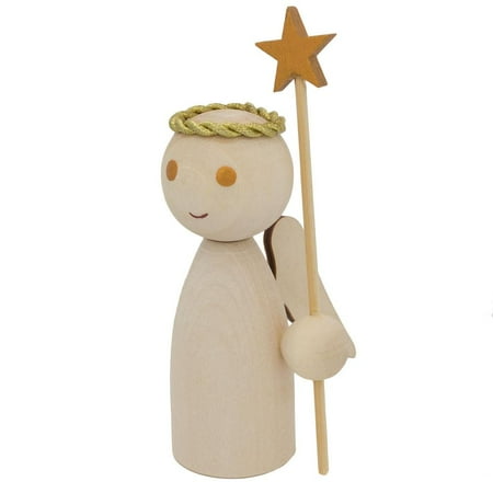 Angel Holding Star Figurine - Unfinished Blank Wooden Angel Figurine Holding Star Wand 4.25 Inches