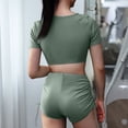 thumbnail image 3 of IYYVV Womens High Waisted Bikini Sets Short Sleeve V Neck Two Piece Swimsuit Ruched Side Tie Bathing Suit Light Green S, 3 of 7