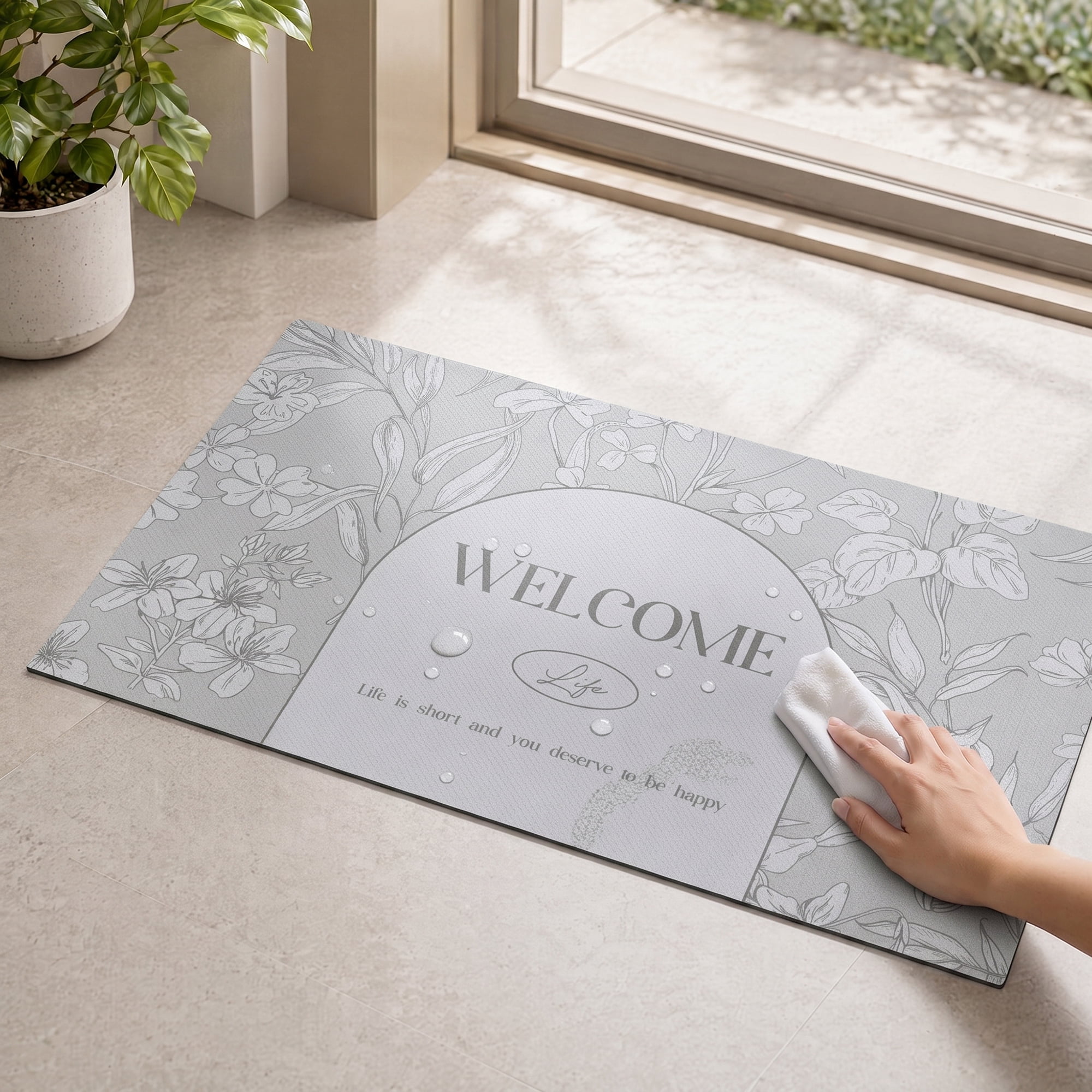Unique Bargains Non-Slip Doormat for Front Door Waterproof Mud Scraper Rug Grey 30" x 18"