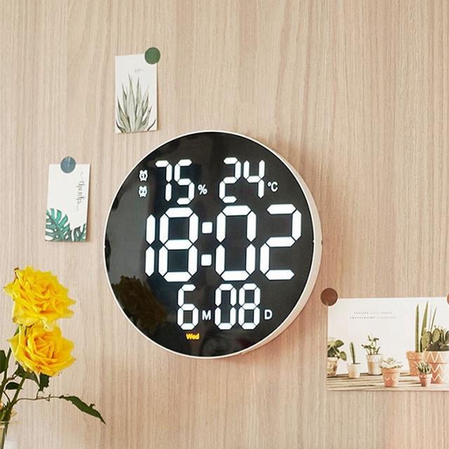 Reloj de pared de salón Digital multifuncional con pantalla grande LED redonda de 10 pulgadas hora silenciosa semana fecha temperatura reloj electrónico
