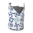 thumbnail image 1 of Geometric Laundry Bag, Mandala Abstract Shapes Hexagons of Fractal Circles Triangle Modern, Basket with Handles Drawstring Closure for Laundromats, 13" x 19", Indigo Seafoam and White, by Ambesonne, 1 of 4