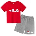 thumbnail image 3 of Conjunto de 2 piezas de camiseta y pantalones cortos con letras de marca de moda de verano para niños y niñas de 3 a 13 años, top informal de manga corta, conjunto deportivo Sunshine, 3 of 5