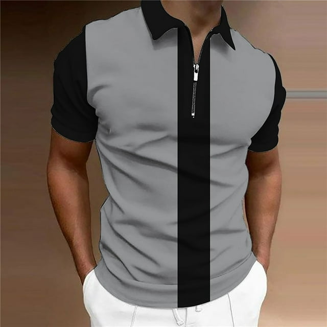 Gspmoly Mens Shirts, Men'S Spring/Summer Colorblocking Lapel Half Zip Short Sleeve Shirt Going Out Tops up to 60% Off