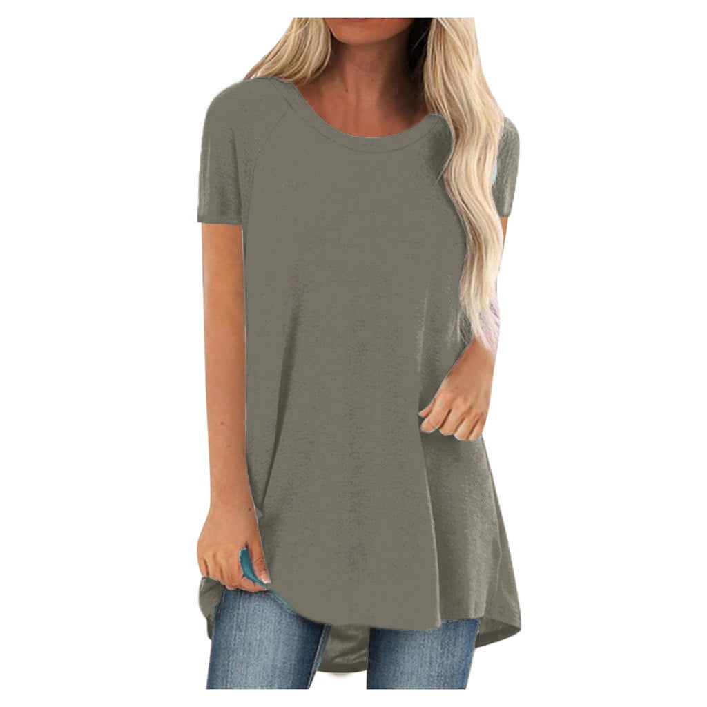 UPPADA Summer Womens Short Sleeve Tunic Tops To Wear With Leggings Casual Loose Fit Long Tee Shirts Comfy Plus Size Blouses