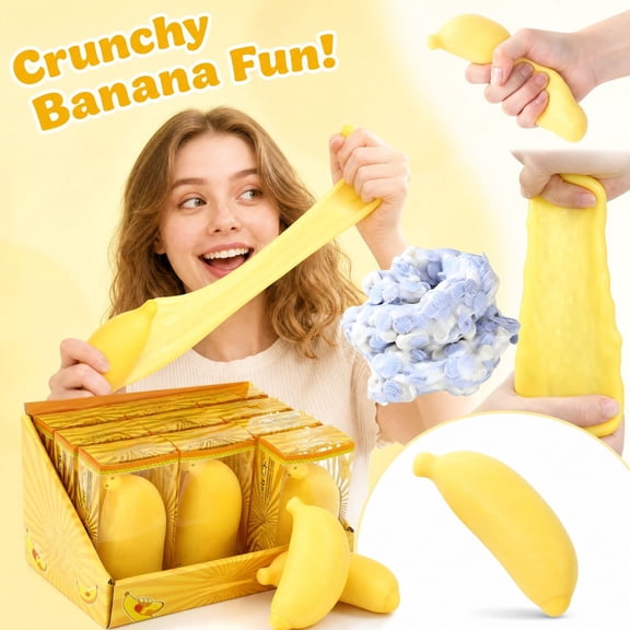 Knisume Banana Squishy Toy Stress Relief - Crunchy Squeeze Toy, Slow Rising Squishy Toy for Anxiety Relief, Fidget Toy for Desk
