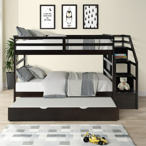 Twin Bunk Bed Trundle Bunk Bed with Size Trundle and 3 Storage Stairs