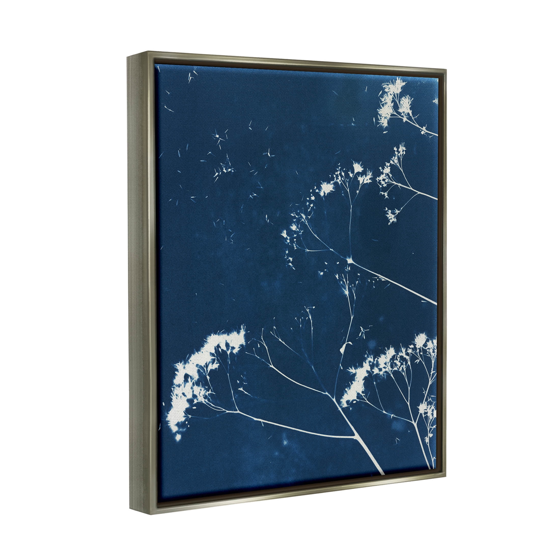 Navy Blue Botanical Sprouts Botanical & Floral Graphic Art Luster Gray Framed Art Print Wall Art