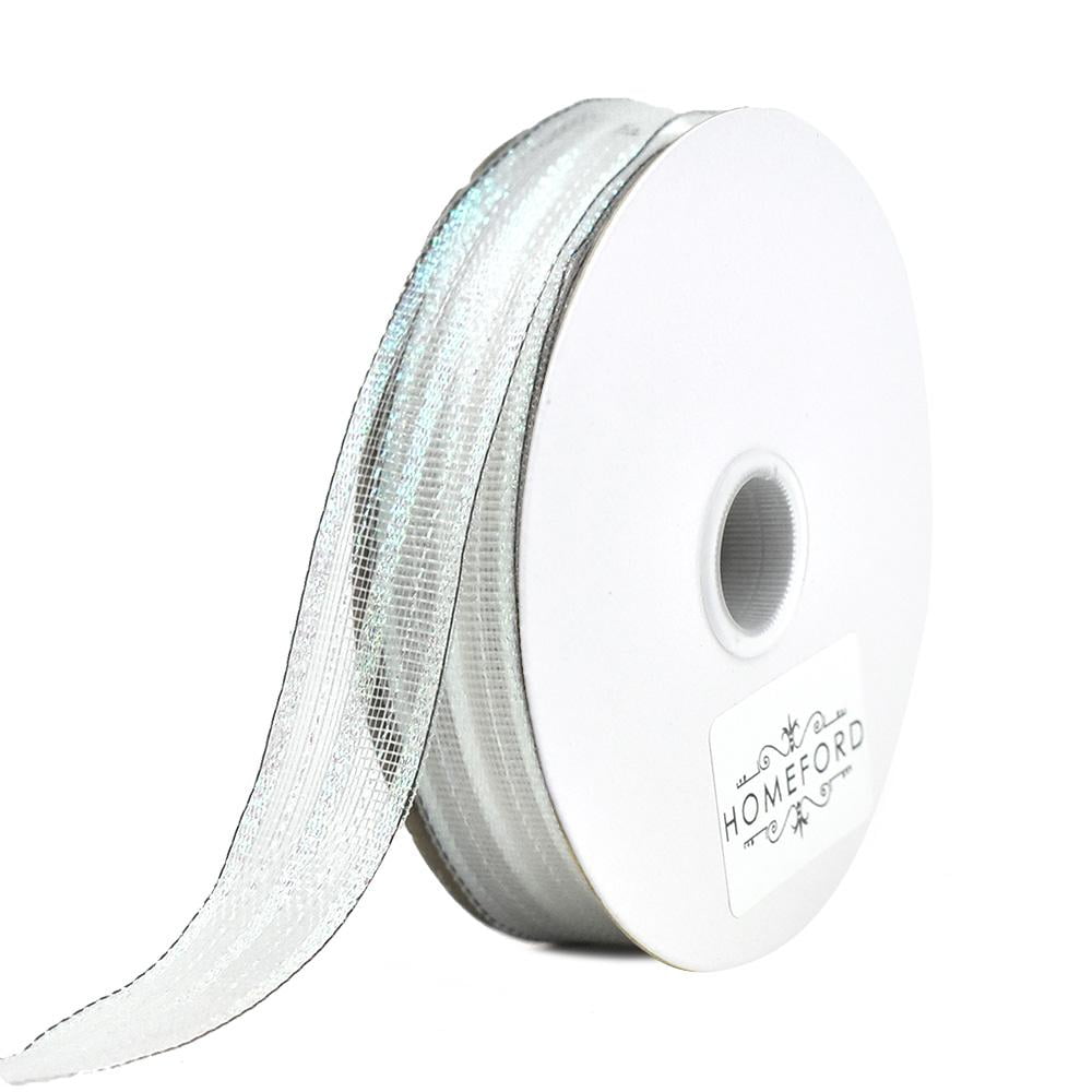 Iridescent Glitter Sheer Wired Ribbon, 5/8Inch, 5Yard