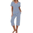 thumbnail image 1 of DecSea Pyjama Capri pour Femmes, Ensembles de Nuit à Manches Courtes, Deux Pièces, Hauts à Col en V et Pantalons Capri avec Poches, P-2TG, 1 of 7