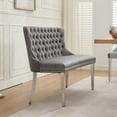 thumbnail image 3 of Gray Dining Bench with Back ,Upholstered Velvet Tufted 2-Seat,Handmade Buttons, Nailhead Trim & Silver Stainless Steel Legs, 3 of 11