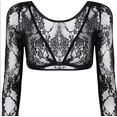thumbnail image 1 of Blouse d'Été pour Femmes, Dentelle Transparente Col en V Profond Manches Longues Crop Top, 1 of 1