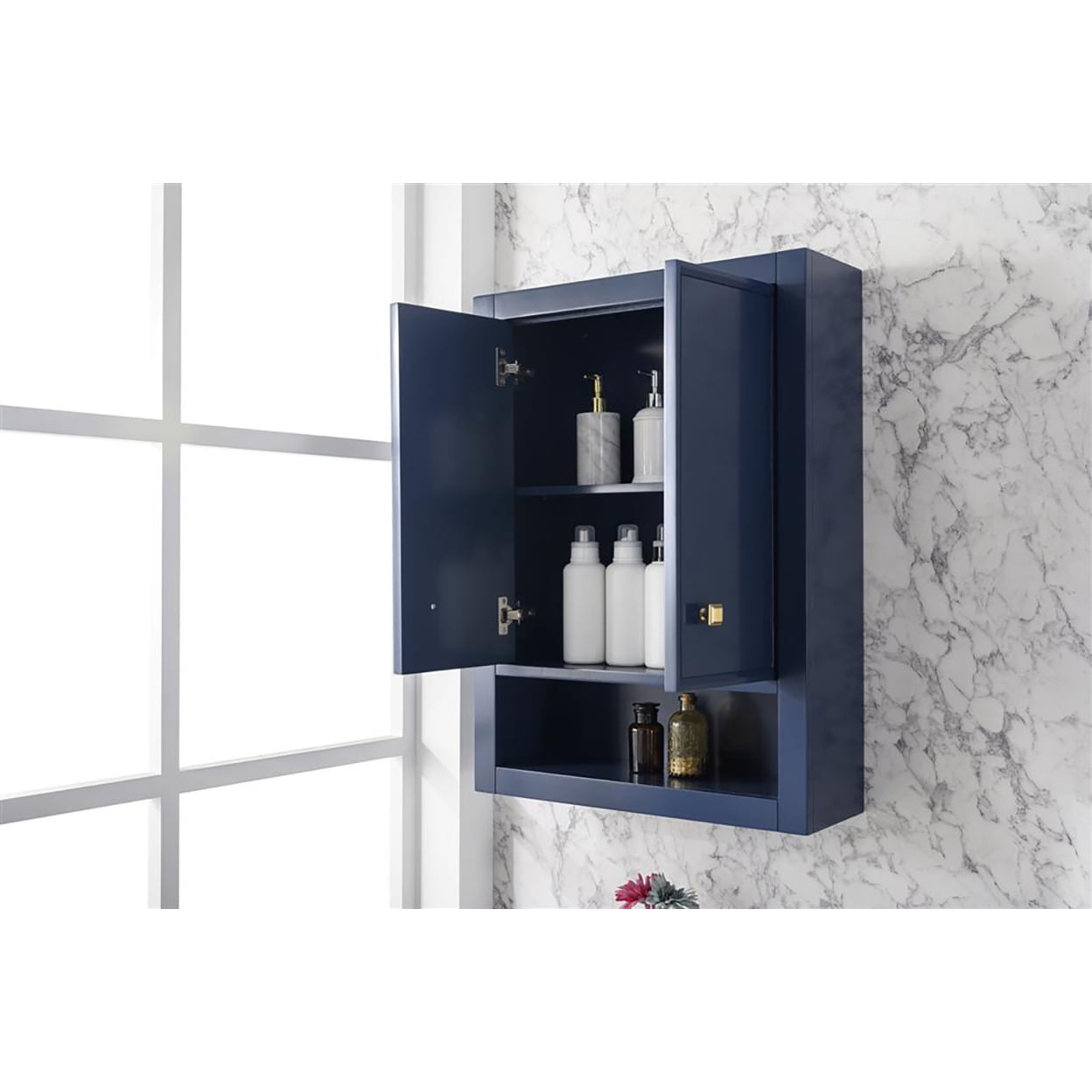 Home Bathroom Indoor 24" Blue Toilet Topper Cabinet 2 Doors - 1 Inner Shelf