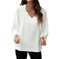 thumbnail image 3 of HUBERY Women Lace Up V Neck Batwing Long Sleeve Elastic Cuff Solid Color Top, 3 of 6
