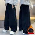 thumbnail image 5 of Xudanell Boys Baggy Sweatpants Straight Leg Open Bottom Casual Sweat Pants Elastic Waist Joggers Pants with Pockets Fall Winter (5-6 Years, Black), 5 of 9