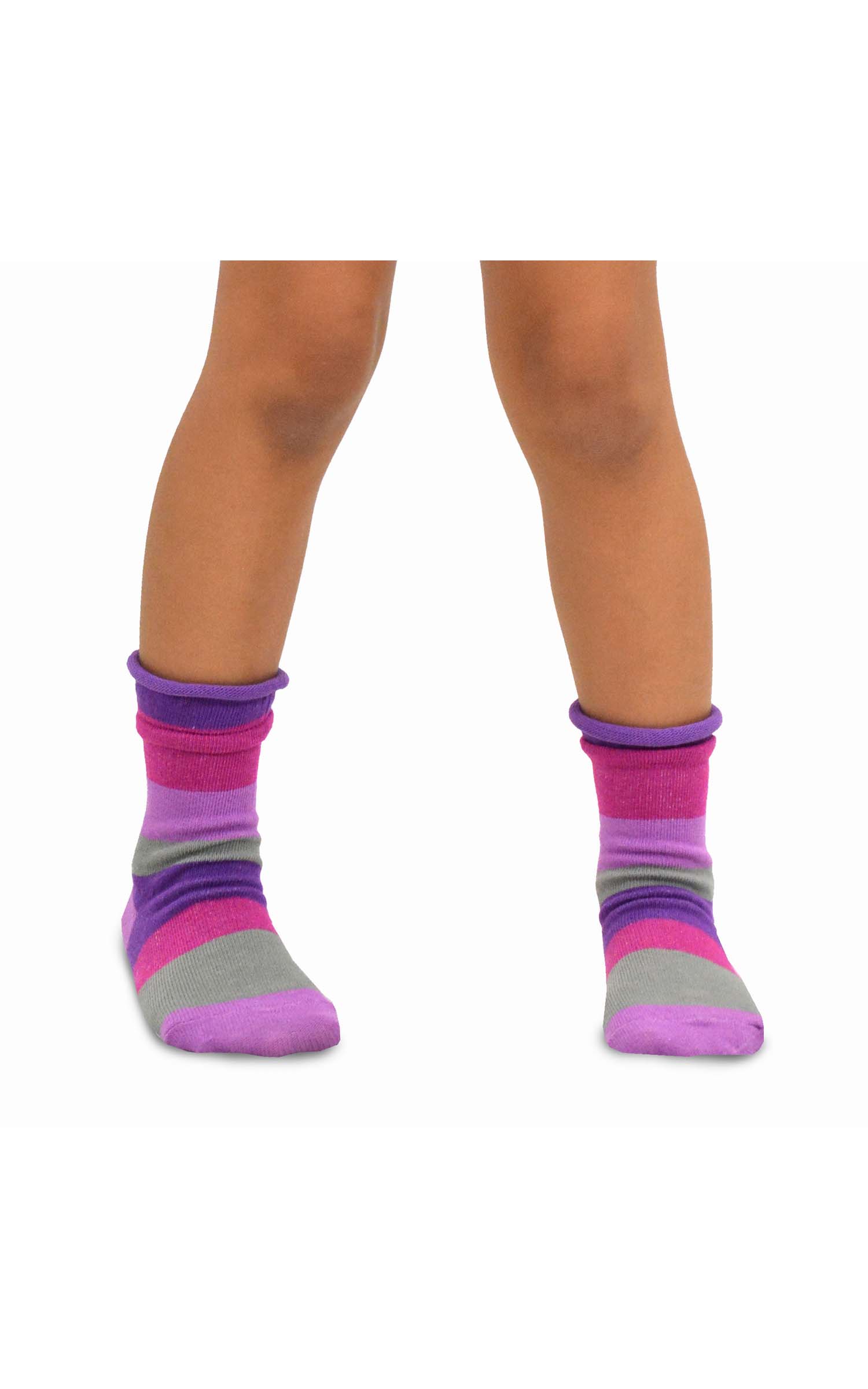 TeeHee Little Kids Girls Cotton Crew Basic Roll Top Socks 6 Pair Pack (9-10 Years, Indian Stripe) - image 3 of 7