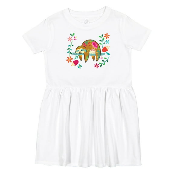 Inktastic Sloth Cute Girls Flowered Girls Toddler Dress