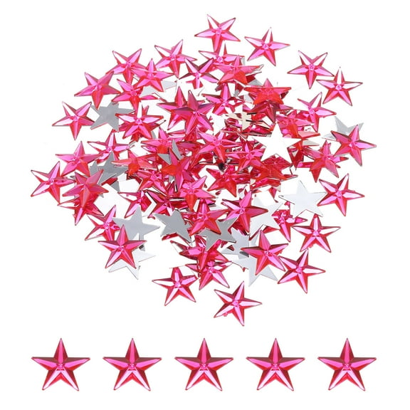 Uxcell 100PCS Acrylic Star Rhinestone 14x14mm Flat Back Plastic Gems Jewelry Stickers Dark Pink
