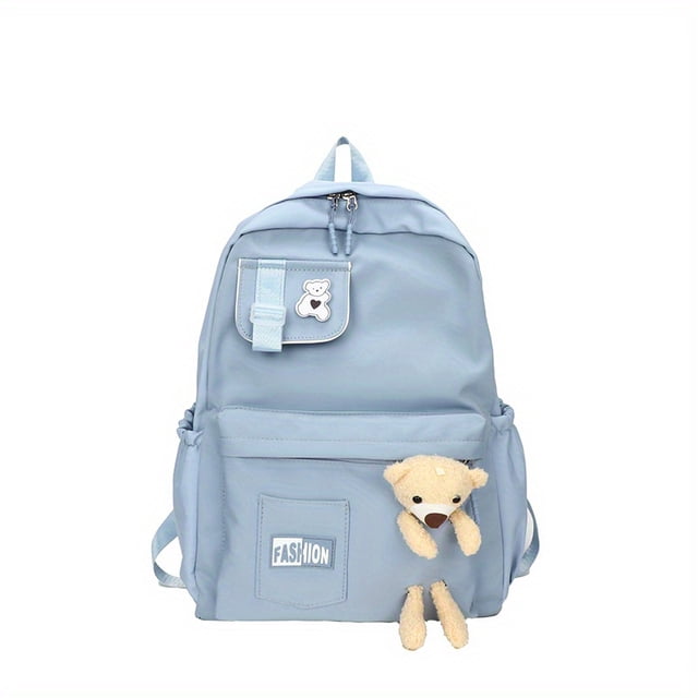 Mochila Con Decoración De Oso De Peluche, Mochila Escolar De Estilo Preppy Simple, Mochila De Viaje Para Estudiantes Kawaii