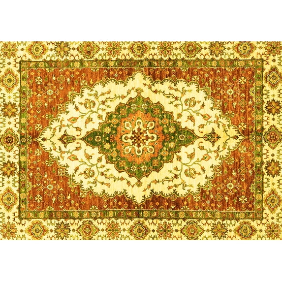 Ahgly Company Machine Washable Indoor Rectangle Abstract Yellow Modern Area Rugs, 2' x 4'