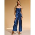 thumbnail image 4 of DARING DIVA Women's Glitter V Neck Sleeveless Spaghetti Strap Jumpsuit XS Blue, 4 of 6