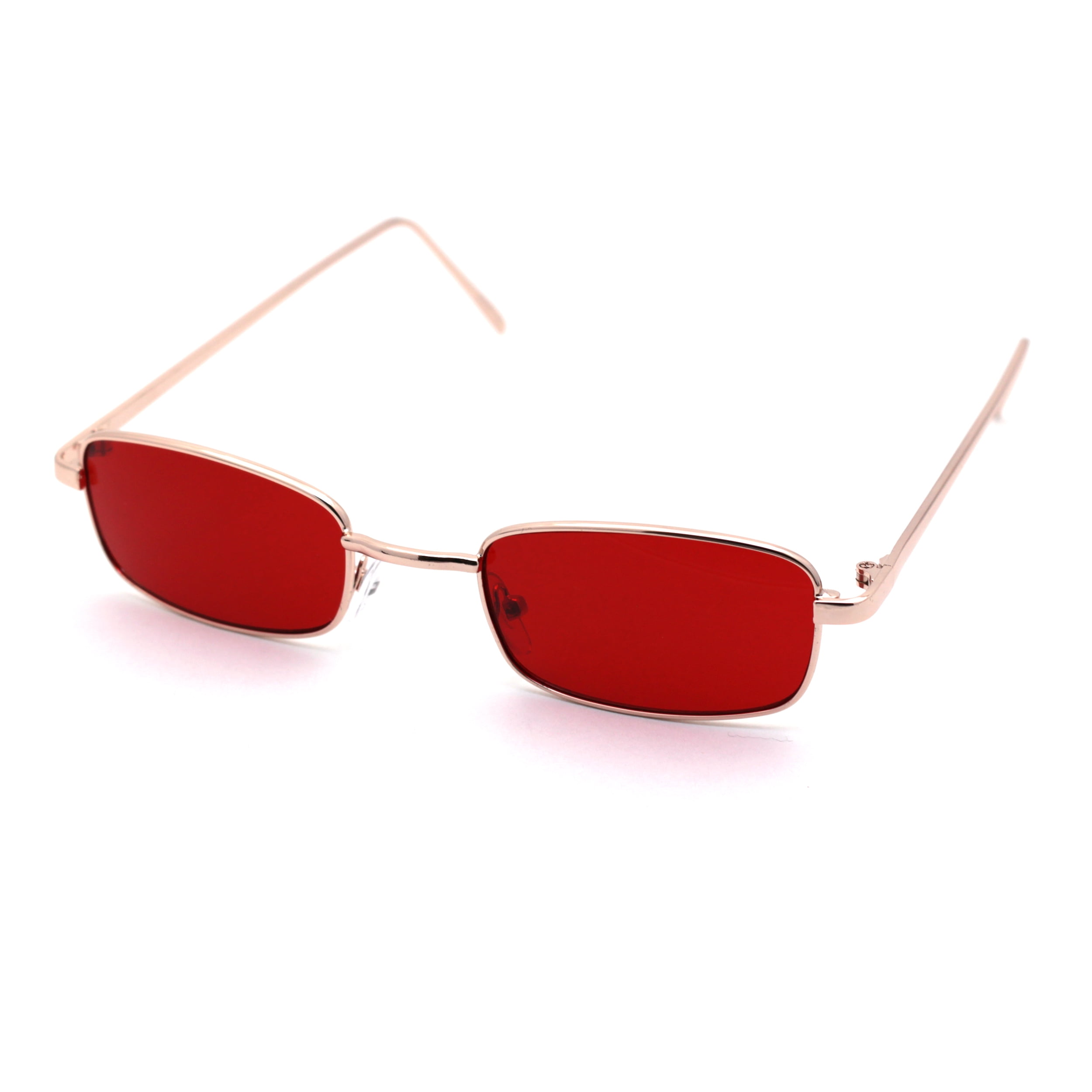 Mens Rimless Red Tint Square Gold Frame Rectangular Hip Hop Fashion  Sunglasses