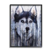 Stupell Industries Smiling Husky Dog Rustic Birch Tree Overlay Graphic Art Black Framed Art Print Wall Art, Design by Kamdon Kreations