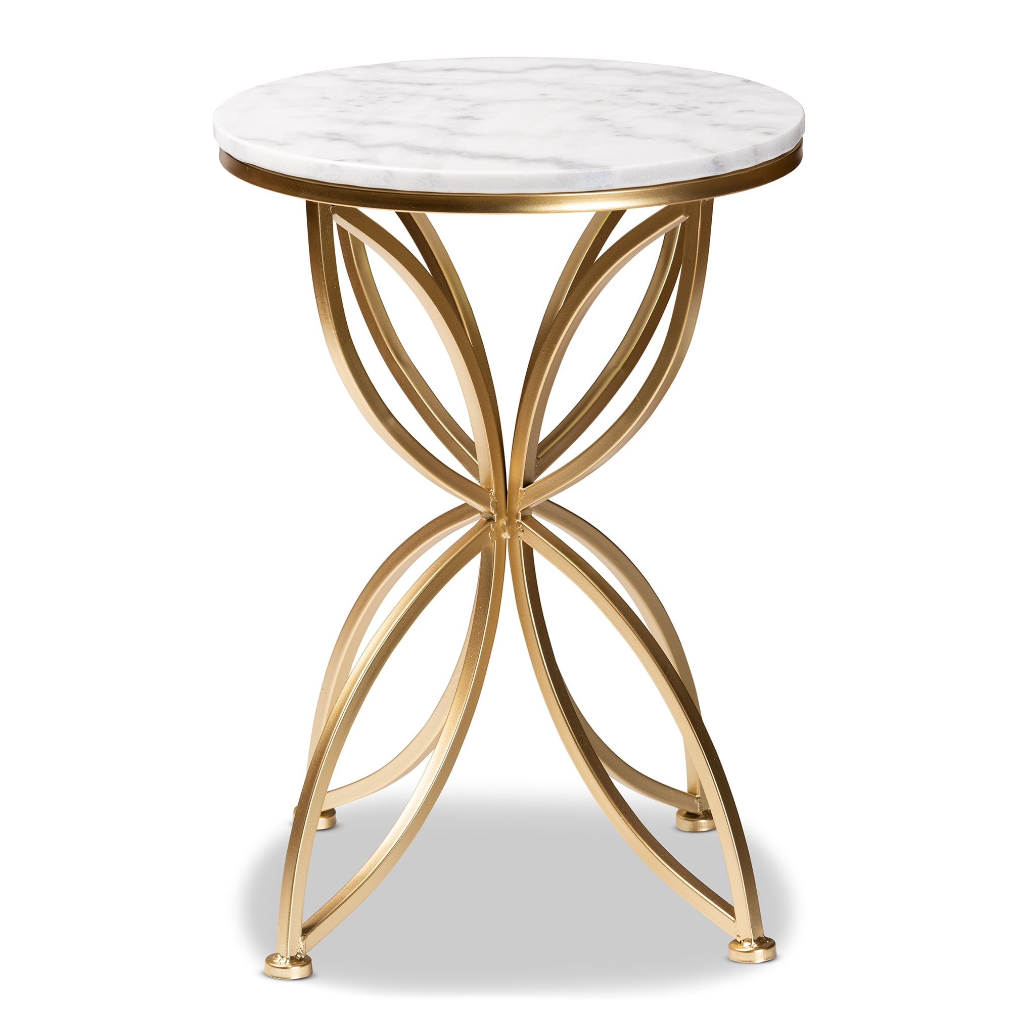 Baxton Studio Jaclyn Modern and Contemporary Gold Finished Metal End Table with Marble Tabletop