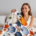 thumbnail image 5 of Thanksgiving Fleece Throw Blanket for Couch, Fall Orange Blue Pumpkin Maple Leaves Microfiber Flannel Blanket for All Season, Lightweight Soft Throw Blankets for Gifts, Home Decor, 32"x47", 5 of 9