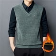 thumbnail image 3 of Suéter de dos piezas falso con cuello de camisa de invierno para hombre, suéter grueso y cálido con forro polar para hombre, suéter casual para papá para hombre, 3 of 4