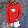 thumbnail image 2 of Long Tunic Tops for Women Fall Loose Hooded Sleeve Batwing Off the Shoulder Drawstring Heart Print Leisure Cotton Hoodies Sweatshirts(Red,L), 2 of 5
