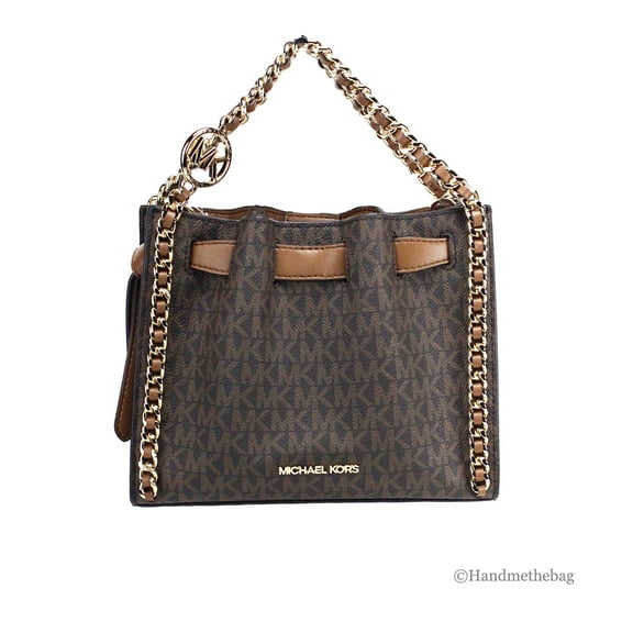 Michael Kors Mina Small Belted Brown Signature PVC Chain Inlay Crossbody Bag