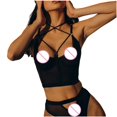 thumbnail image 5 of Gibobby Conjunto de lencería Liguero con Medias y Tanga Lingerie Set de Dormir Mujer Lenceria Mujer Talla Grande Mujer Sexy Bralette y Tanga Pijamas en Pareja(Negro, CH), 5 of 5